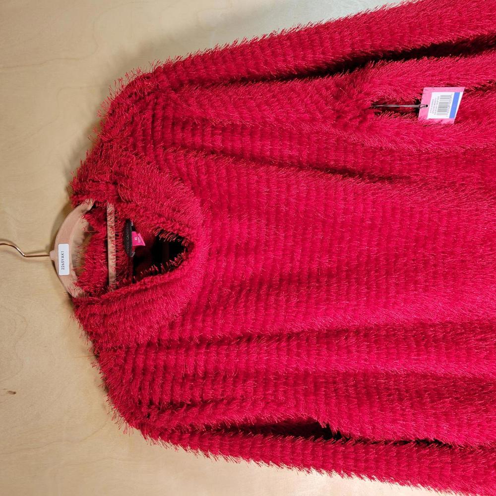 Vince Camuto Tulip Red Eyelash Tinsel Cowlneck Sweater Women Size XL NWT - Picture 6 of 9